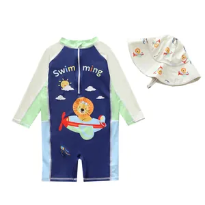 Schnelltrocknender UV-Schutz-Badeanzug für Kinder mit Löwenmotiv und passendem Sonnenhut