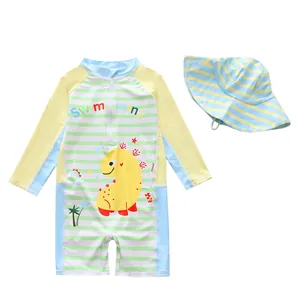 Jungen Einteiler Badeanzug mit Dinosaurier-Print und Sonnenhut