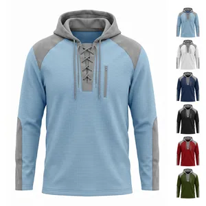 Vue détaillée des sweats à capuche gaufrés pour hommes avec laçage en plusieurs couleurs