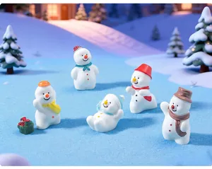 Set of five cute Christmas snowman miniatures for DIY winter micro landscape decor