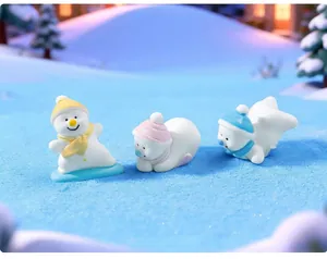 Set of three cute miniature Christmas snowman figurines for DIY micro landscape decor
