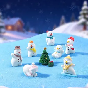 Resin Christmas Snowman Miniature Figurines Micro Landscape DIY Decoration Accessories Cute Cartoon Winter Festive Style
