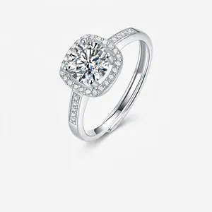 Luxury Moissanite S925 Silver Adjustable Ring For Women Six Prong Engagement Wedding Jewelry Elegant Finger Ring Gift
