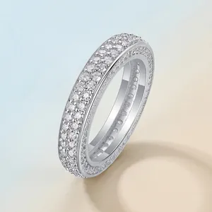 Sparkling 925 sterling silver moissanite ring with micro-pave eternity band