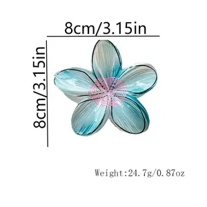 Sweet blue and pink plumeria flower hair claw clip with graffiti print, size 8cm/3.15in
