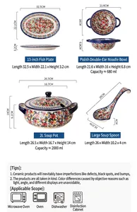 Detailed dimensions and usage guide for vintage daisy floral ceramic tableware set.