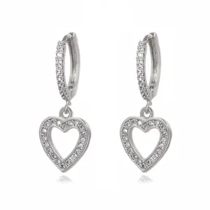 Elegant s925 sterling silver hoop earrings with a sparkling crystal-set heart pendant.