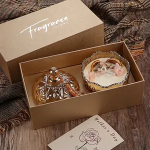 Luxurious scented candle gift set in gold box with elegant faceted glass lid for Mother's Day