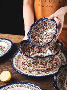 Retro Exotic Daisy Ceramic Tableware Collection Hand Painted Bohemian Floral Bowls Plates Soup Pot Microwave Safe Dinnerware