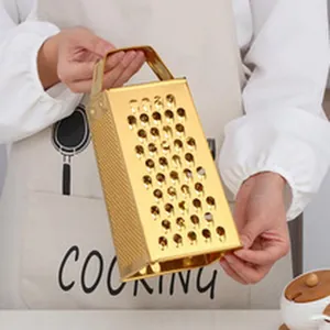 Multifunctional gold stainless steel 4-sided box grater for efficient kitchen prep