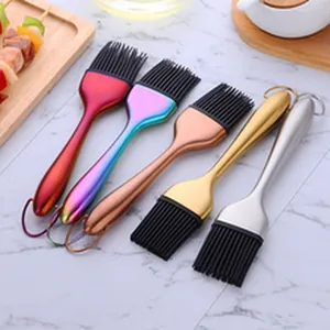Set of five heat-resistant silicone basting brushes with colorful stainless steel handles
