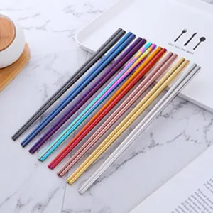 Premium colorful reusable stainless steel chopsticks set with non-slip groove design