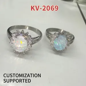 Titanium Steel Sun Flower Halo Ring With Oval Artificial Opal And Rhinestone Fashion Simple Minimalist Jewelry For Women Gift