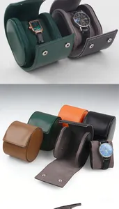 Detailed view of colorful PU leather watch storage boxes with removable pillows