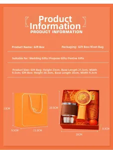 Orange souvenir gift box set including fan and umbrella with specific size dimensions