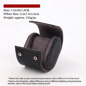 Detail of oval PU leather watch box with removable velvet pillow and snap button
