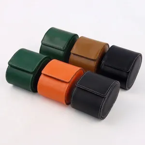 Premium oval PU leather watch storage rolls in assorted colors with snap button closure