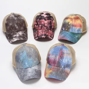 Summer women breathable mesh tie-dye ponytail baseball cap for outdoor sports hat