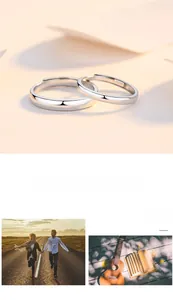 Vue détaillée de bagues de couple ouvertes en argent sterling s925 avec finition polie