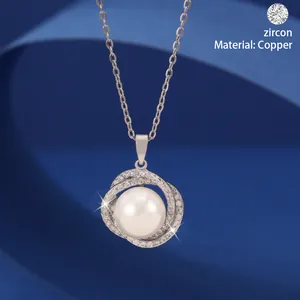 Copper Zirconia Artificial Pearl Pendant Necklace For Women Elegant Planet Style Clavicle Chain Jewelry Neck Accessory