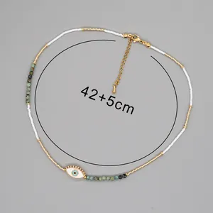 Detailed view of the beaded Evil Eye necklace showing its 42+5cm adjustable length