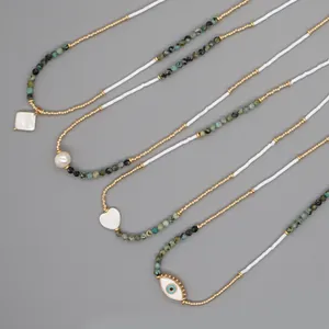 European style beaded evil eye and pearl pendant necklace set for women jewelry