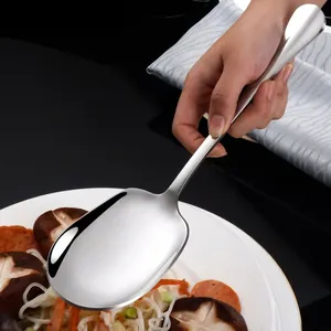 Large Stainless Steel Public Serving Spoon Colander Set Mirror Polished Heavy Duty Serving Utensils For Hotel Home Restaurant