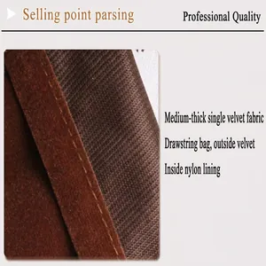 Macro detail view of velvet drawstring bag showing fabric texture and lining materials