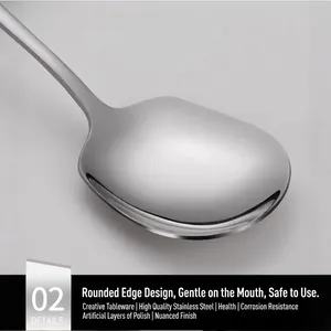 Close-up of a high-quality stainless steel 304 serving spoon with smooth edges