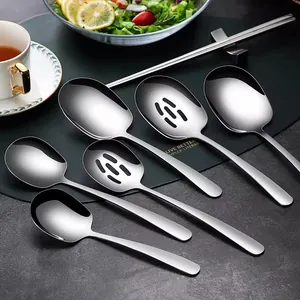 Professional 304 stainless steel serving spoons set with solid and slotted heads