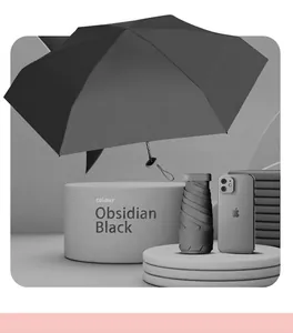 Mini folding obsidian black umbrella with portable design for sun and UV protection
