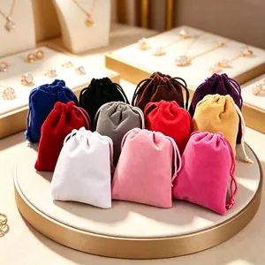 Colorful premium velvet drawstring pouches for jewelry storage and elegant gift packaging