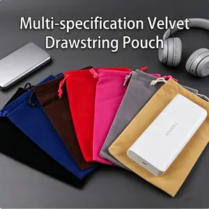 Multi-colored velvet drawstring pouches for jewelry and electronics storage