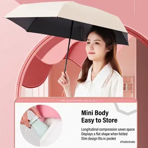 Portable mini 5-fold UV protection capsule umbrella for sun and rain in beige and black