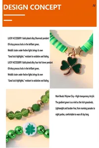 Detailed close-up showing green beads and clover charm for this St. Patrick's Day lucky bracelet.