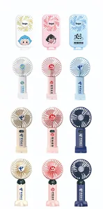 Collection of various colorful portable handheld mini USB rechargeable fans shown in a grid