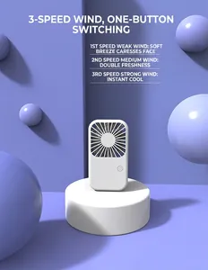 Portable white USB mini fan with 3 adjustable speed settings and single button control