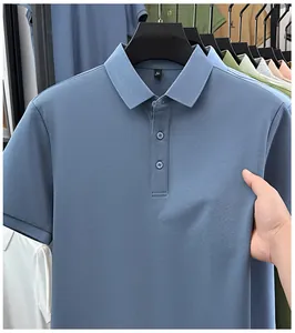 Close-up of premium blue men's Polo shirt showing soft fabric texture