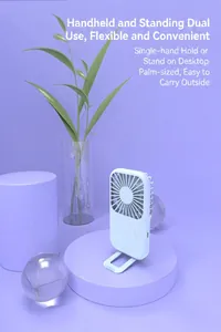 Portable mini USB fan with built-in folding stand for desktop or handheld use