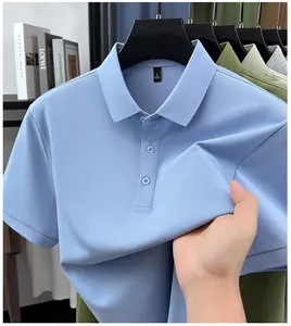 Close-up of light blue men's polo shirt showing premium fabric texture and collar