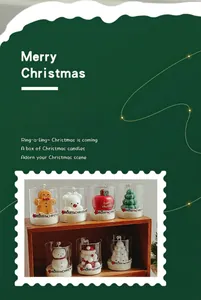 Variety of cute Christmas scented candles in glass jars for holiday decor