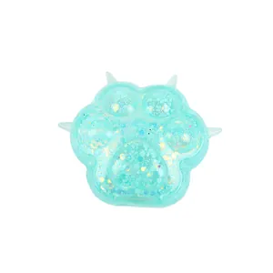 Cute cat paw squishy stress relief toy featuring sparkling glitter sequins inside