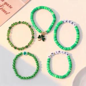 St. Patrick's Day green bracelet set with clover charm and lucky irish beads