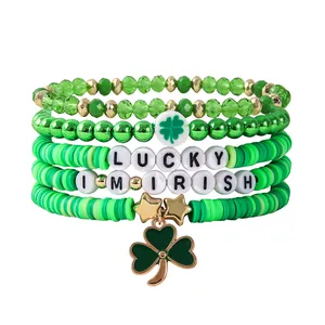 St. Patrick's Day green bracelet set with clover charm and Lucky I'm Irish beads