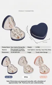 Heart-shaped portable travel jewelry box specs in PU leather and velvet interior
