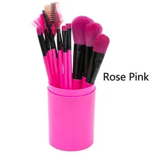 12pcs rose red makeup brush set with matching storage cylinder tube