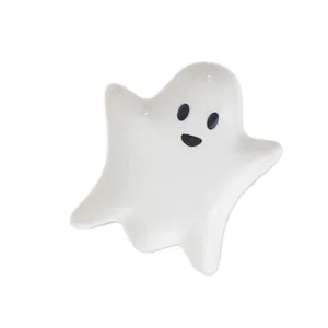 Minimalist white ghost ceramic jewelry tray for rings and necklaces Halloween decor