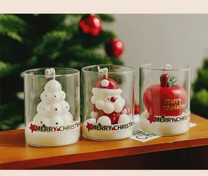 Set of 3 Christmas themed scented candles in glass cups for festive home holiday decor