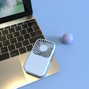 Portable light blue mini USB pocket fan with 800mAh battery on a laptop