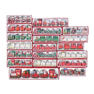 Variety of festive wooden mini Christmas train decorations for holiday gift sets